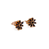 Black Onyx Flower Shape Earrings Everyday Gold Studs