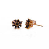 Black Onyx Flower Shape Earrings Everyday Gold Studs