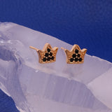 Black Onyx Gemstone Crown Stud Earrings Elegant Gold Plated Jewelry For Her