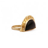 Black Onyx Gemstone Ring Gold Plated Semi - Circle Geometric Jewelry