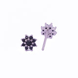 Black Onyx Gemstone Stud Earrings Aesthetic Flower Shape Earrings Silver Plated Jewelry