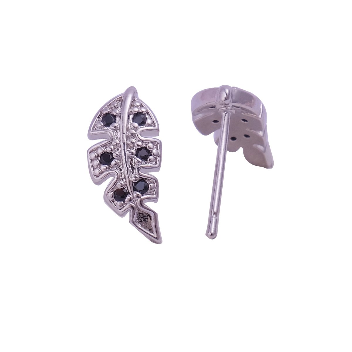 Black Onyx Gemstone Stud Earrings Aesthetic Leaf Earrings Silver Plated Jewelry