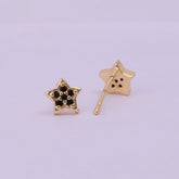 Black Onyx Gemstone Stud Earrings Gold Plated Star Shape Earrings