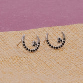 Black Onyx Gemstone Stud Earrings Small Moonlit with Heart Earrings Silver Plated Jewelry