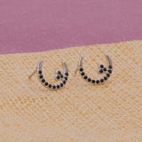 Black Onyx Gemstone Stud Earrings Small Moonlit with Heart Earrings Silver Plated Jewelry