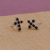 Black Onyx Gemstone Stud Earrings Tiny Aesthetic Christian Earrings Silver Plated Jewelry