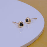 Black Onyx Gemstone Stud Earrings Tiny Heart Shape Earrings Gold Plated Jewelry
