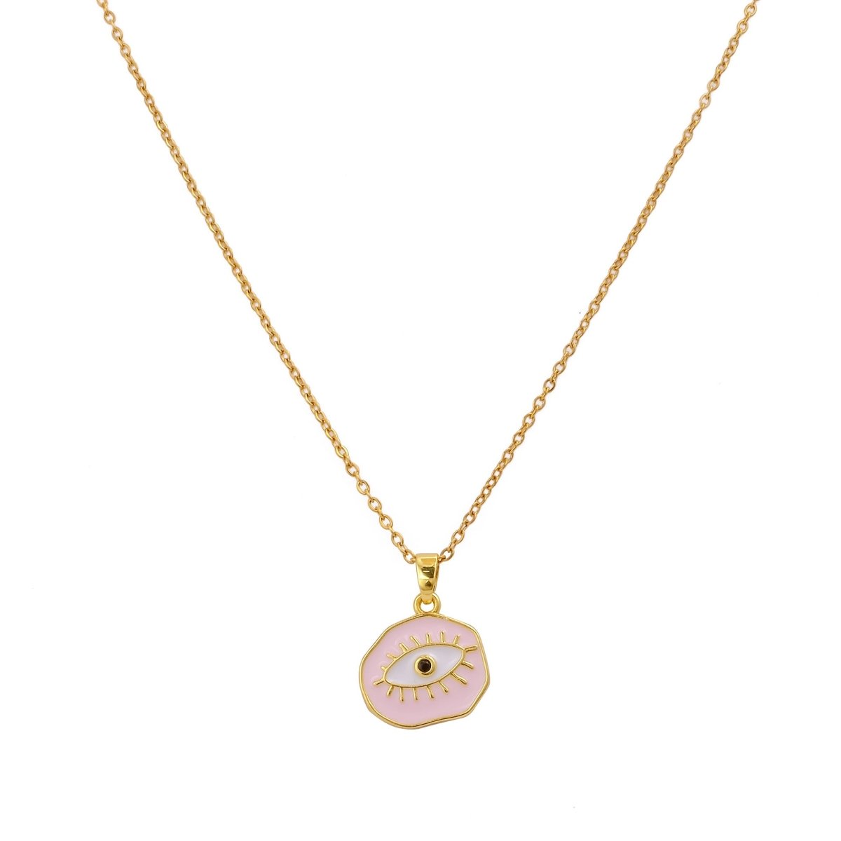 Black Onyx Gemstone with Enamel Evil Eye Charm Necklace Gold Plated Jewelry For Her