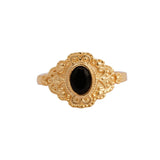 Black Onyx Gold Plated Ring Ornate Boho Statement Ring