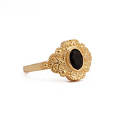 Black Onyx Gold Plated Ring Ornate Boho Statement Ring