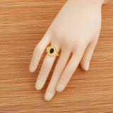 Black Onyx Gold Plated Ring Ornate Boho Statement Ring