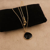 Black Onyx Pendant Necklace Teardrop Gemstone Gold Plated Chain Minimalist Necklace Black Onyx