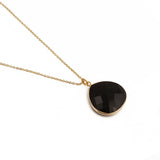 Black Onyx Pendant Necklace Teardrop Gemstone Gold Plated Chain Minimalist Necklace