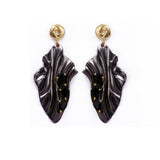 Black Onyx Statement Leaf Earrings with Gold Accents, Lightweight Dangle Earrings, Artistic Handmade Stud Push Back Jewelry. S