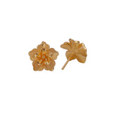 Bloom Gold Plated Flower Textured Petal Design Stud Earrings