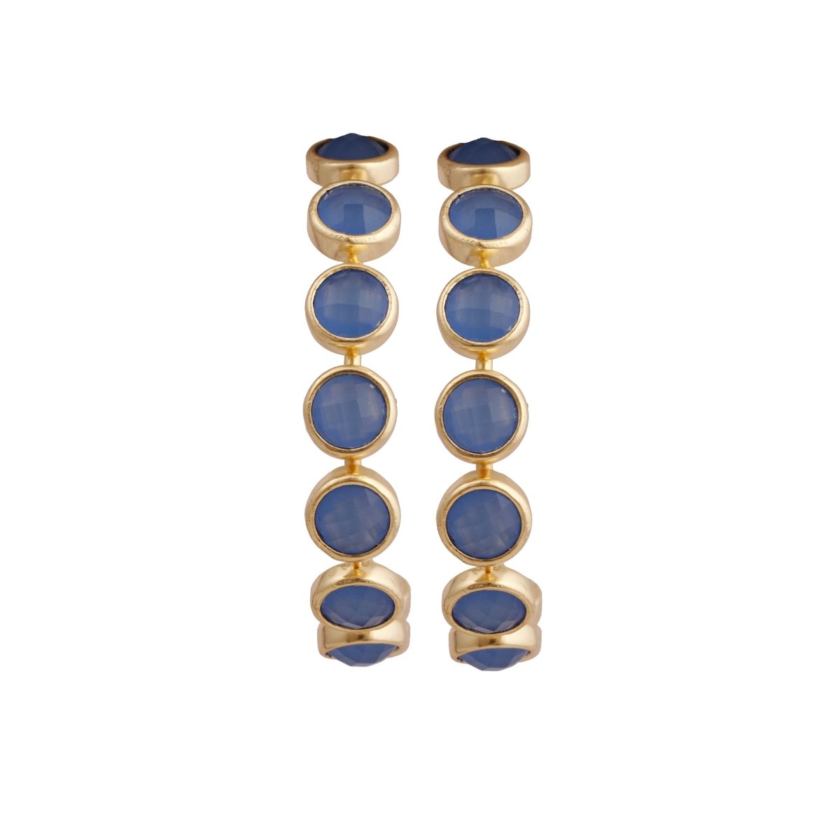 Blue Chalcedony Gemstones Hoop Gold Plated Handmade Statement Jewelry