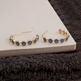 Blue Chalcedony Gemstones Hoop Gold Plated Handmade Statement Jewelry