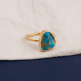 Blue Copper Turquoise Ring Gold Plated Adjustable Minimalist Ring