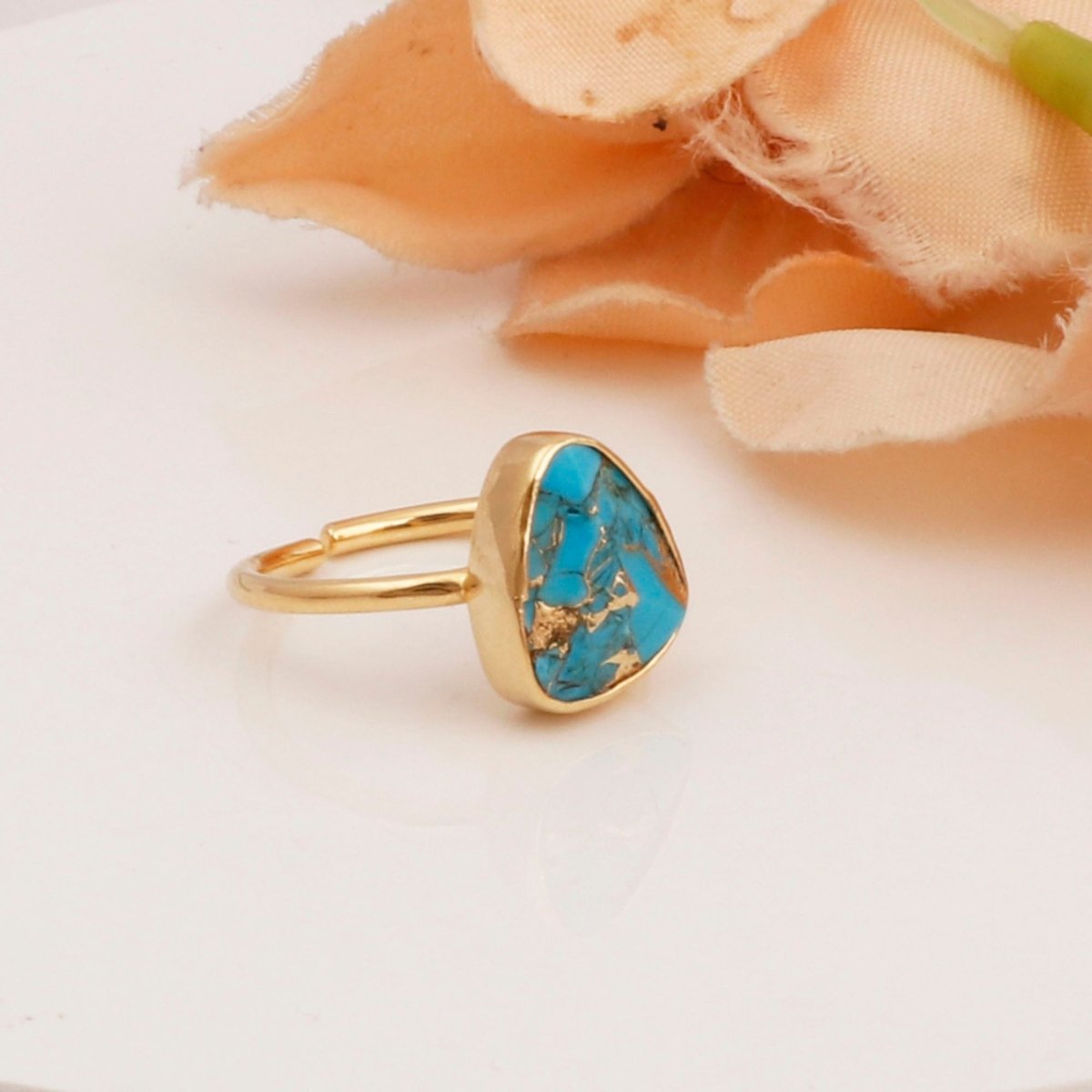 Blue Copper Turquoise Ring Gold Plated Adjustable Minimalist Ring