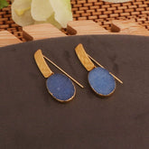 Blue Druzy Gemstone Hammered Gold Plated Drop Earrings 5072 Blue Druzy