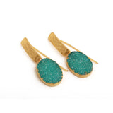 Blue Druzy Gemstone Hammered Gold Plated Drop Earrings 5072