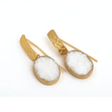 Blue Druzy Gemstone Hammered Gold Plated Drop Earrings 5072