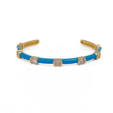 Blue Enamel Aesthetic Bangle CZ Gemstone Bangle Adjustable Gold Plated Jewelry