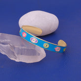 Blue Enamel Bangle Hamsa Cuff Bracelet Gold Plated Jewelry