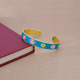 Blue Enamel Bangle Hamsa Cuff Bracelet Gold Plated Jewelry