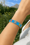 Blue Enamel Bangle Hamsa Cuff Bracelet Gold Plated Jewelry