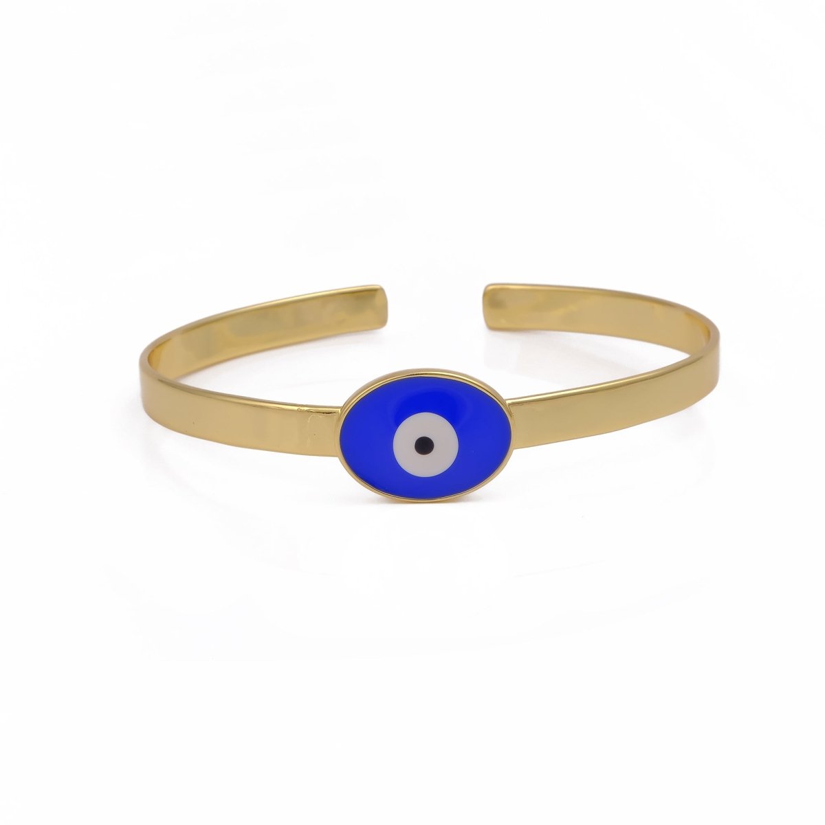 Blue Enamel Evil Eye Bangle Adjustable Gold Plated Jewelry For Her
