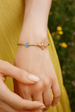 Blue Enamel Flower Charm Bangle Gold Plated Jewelry