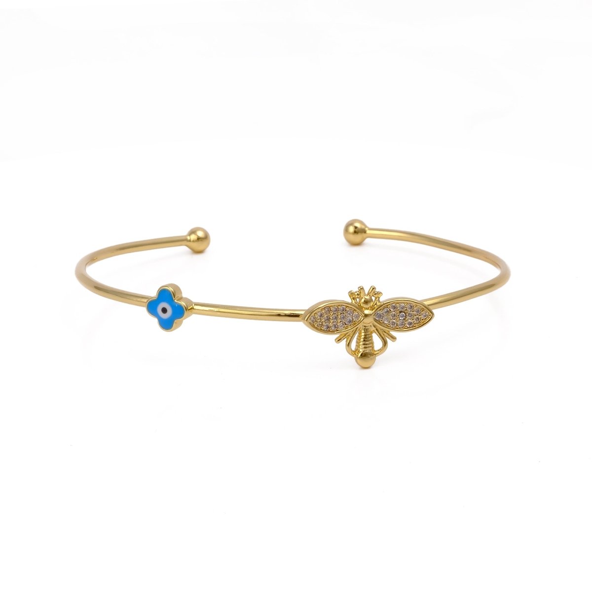 Blue Enamel Flower Charm Bangle Gold Plated Jewelry