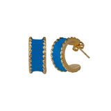 Blue Enamel Gold Plated Hoop Earrings Bold Statement Style