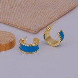Blue Enamel Gold Plated Hoop Earrings Bold Statement Style