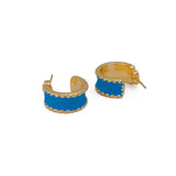 Blue Enamel Gold Plated Hoop Earrings Bold Statement Style