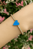 Blue Enamel Heart With CZ Gemstone Bangle Adjustable Gold Plated Jewelry