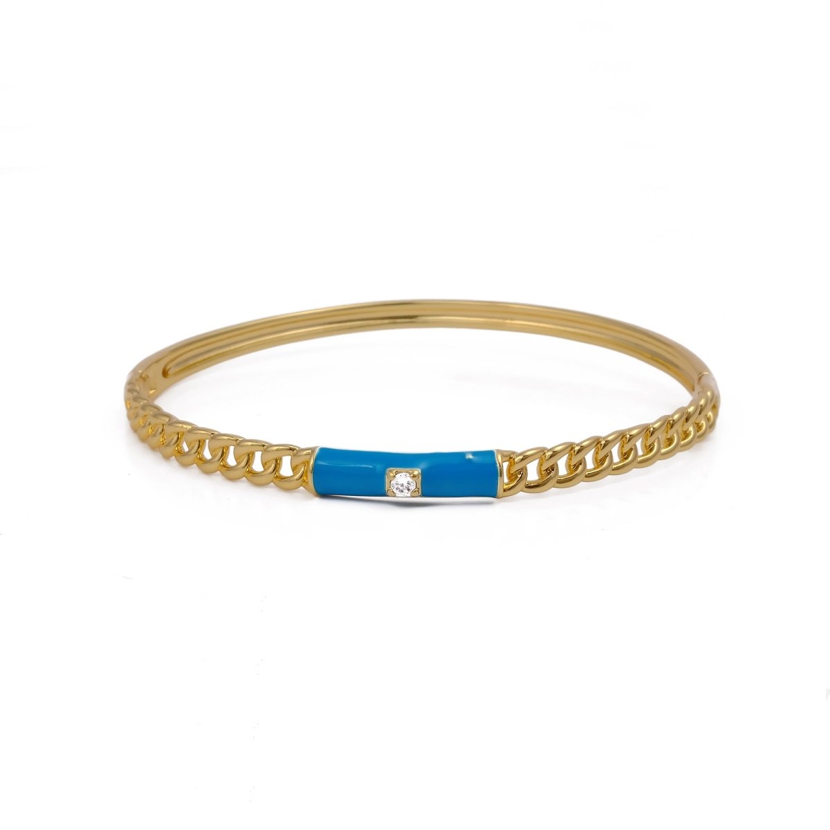 Blue Enamel With Cubic Zircon Bangle Aesthetic Gold Plated Jewelry For Her