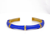 Blue Enameled Bangle Open Cuff Aesthetic Bangle Adjustable Gold Plated Jewelry