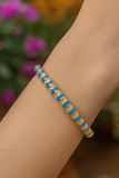 Blue Enameled Bangle Open Cuff Gold Plated Jewelry For Her