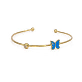 Blue Enameled Butterfly Bangle Gold Plated Adjustable Jewelry