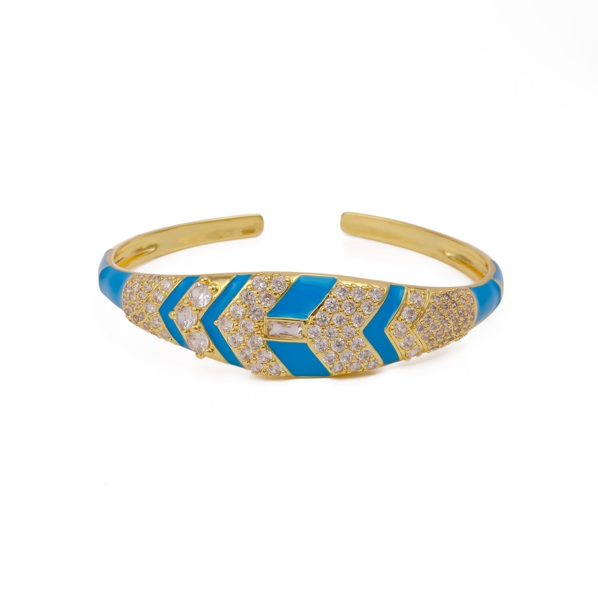 Blue Enameled With Multi CZ Gemstone Bangle Adjustable Gold Plated Jewelry