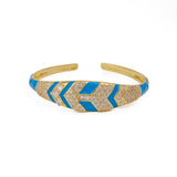 Blue Enameled With Multi CZ Gemstone Bangle Adjustable Gold Plated Jewelry