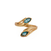 Blue Topaz Ring, Marquise Shape Gemstone Ring, Gold Plated Adjustable Statement Ring