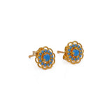 Blue Turquoise Earring Tiny Gold Plated Studs