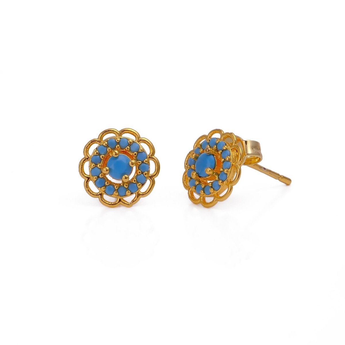 Blue Turquoise Earring Tiny Gold Plated Studs