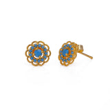 Blue Turquoise Earring Tiny Gold Plated Studs