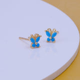 Blue Turquoise Gemstone Stud Earrings Tiny Butterfly Earrings For Kids Gold Plated Jewelry
