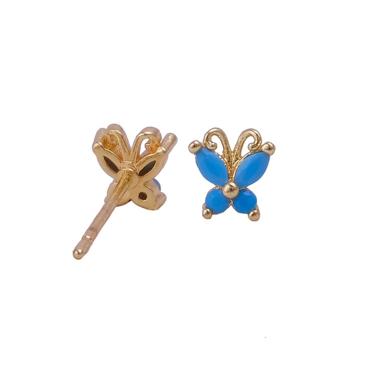 Blue Turquoise Gemstone Stud Earrings Tiny Butterfly Earrings For Kids Gold Plated Jewelry
