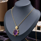 Boho Carved Purple Amethyst Tortoise Necklace, Minimalist Vintage Gold Pendant 5373 Purple Amethyst